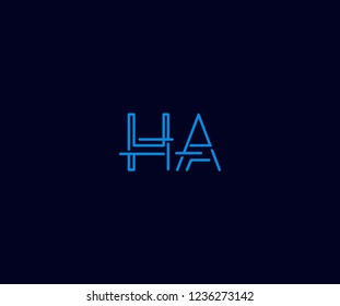 Abstract Initial HA Letter with Flat Linear Neon Style Retro Logotype