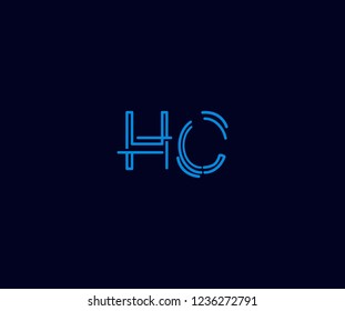 Abstract Initial HC Letter with Flat Linear Neon Style Retro Logotype