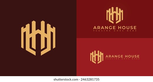 Abstract initial hexagon letter AH or HA logo in luxury gold color isolated on multiple background colors. The logo is suitable for travel and hotel business logo design inspiration templates.