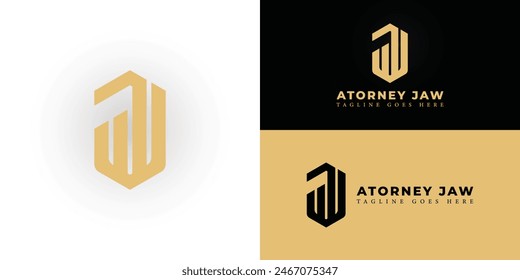 Abstract initial hexagon letter AJ or JA logo in luxury gold color isolated on multiple background colors. The logo is suitable for attorney and law firm logo design inspiration templates.