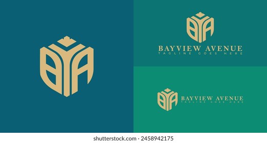 Abstract initial hexagon letter BA or AB logo in gold color isolated on multiple background colors. The logo is suitable for property and real estate company icon logo design inspiration templates.