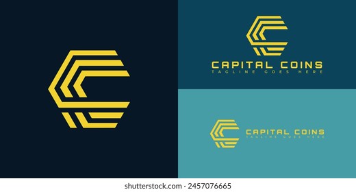 Abstract initial hexagon letter C or CC logo in yellow color isolated on multiple background colors. The logo is suitable for cryptocurrency payment services icon logo design inspiration templates.