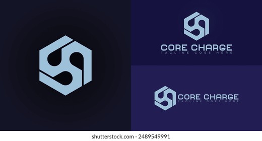 Abstract initial hexagon letter C or CC logo in blue color isolated on multiple background colors. The logo is suitable for power and energy business logo design inspiration templates.