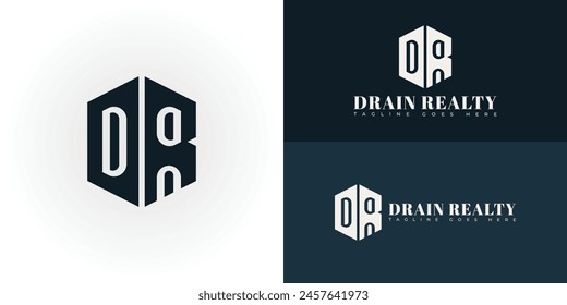 Abstract initial hexagon letter DR or RD logo in deep blue color isolated on multiple background colors. The logo is suitable for real estate and construction company icon logo design inspiration