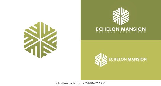 Abstract initial hexagon letter EM or ME logo in green color isolated on multiple background colors. The logo is suitable for Modern Real Estate Business logo design inspiration templates.