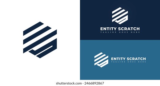 Abstract initial hexagon letter ES or SE logo in deep blue color isolated on multiple background colors. The logo is suitable for business and finance company logo design inspiration templates.