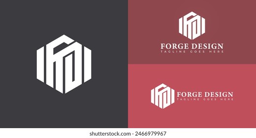 Abstract initial hexagon letter FD or DF logo in white color isolated on multiple background colors. The logo is suitable for software construction technology company logo design inspiration templates