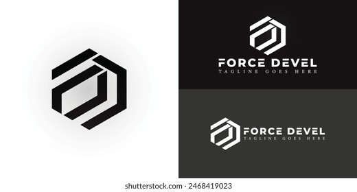 Abstract initial hexagon letter FD or DF logo in black color isolated on multiple background colors. The logo is suitable for business and technology company logo design inspiration templates.