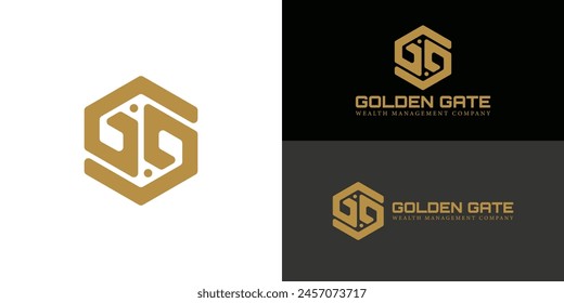 Abstract initial hexagon letter G or GG logo in gold color isolated on multiple background colors. The logo is suitable for wealth management business company icon logo design inspiration templates.