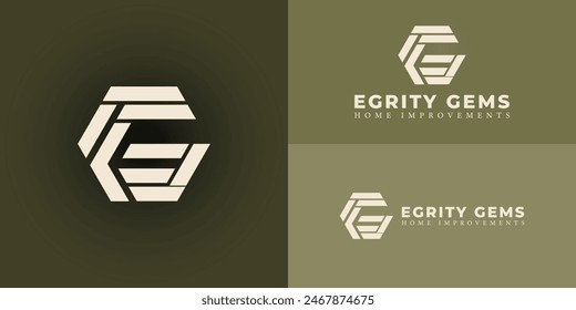 Abstract initial hexagon letter EG or GE logo in soft gold color isolated on multiple background colors. The logo is suitable for home improvement business logo design inspiration templates.