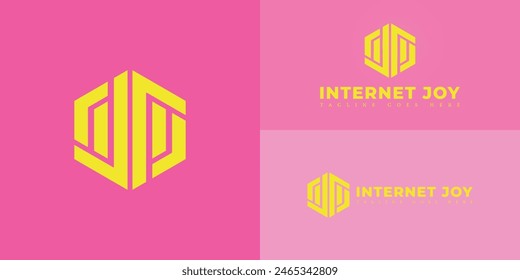 Abstractas hexágono inicial IJ o JI logo en color amarillo aislado en múltiples colores de fondo. El logotipo es adecuado para Plantillas de inspiración de diseño de logotipo de servicio de tecnología de Internet.