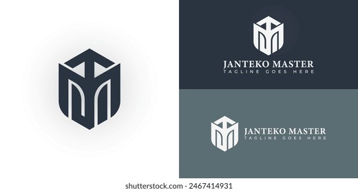 Abstract initial hexagon letter JM or MJ logo in deep blue color isolated on multiple background colors. The logo is suitable for personal brand sports logo design inspiration templates.
