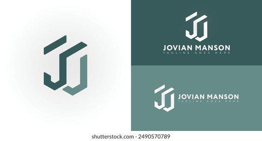 Abstract initial hexagon letter JM or MJ logo in green color isolated on multiple background colors. The logo is suitable for architecture firm business logo design inspiration templates.