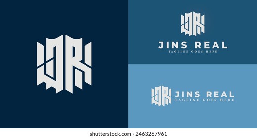Abstract initial hexagon letter JR or RJ logo in white color isolated on multiple background colors. The logo is suitable for real estate and construction company logo design inspiration templates.