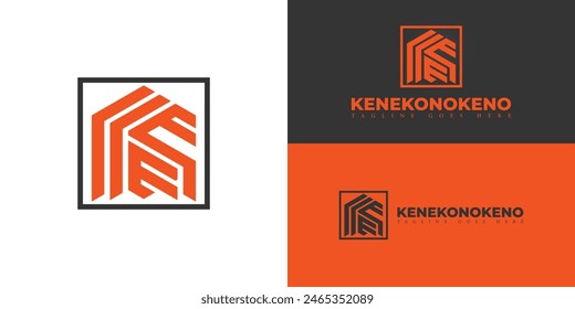 Abstract initial hexagon letter KE or EK logo in orange color isolated on multiple background colors. The logo is suitable for adventure travel agency company logo design inspiration templates.