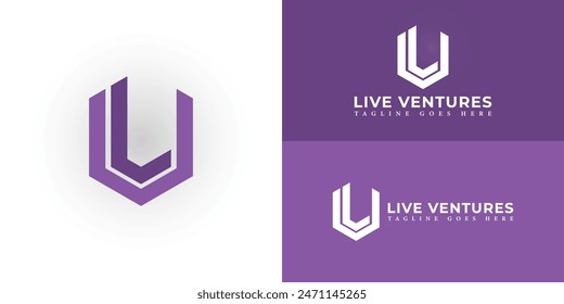 Abstract initial hexagon letter LV or VL logo in purple color isolated on multiple background colors. The logo is suitable for venture capital firm company logo design inspiration templates.