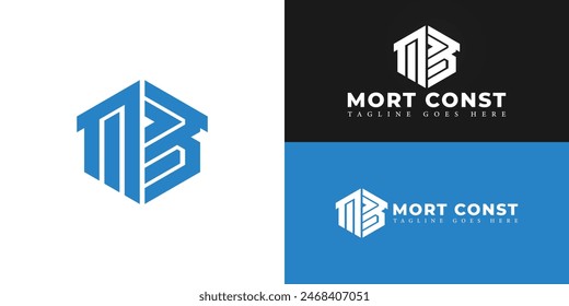 Abstract initial hexagon letter MB or BM logo in blue color isolated on multiple background colors. The logo is suitable for residential construction company logo design inspiration templates.