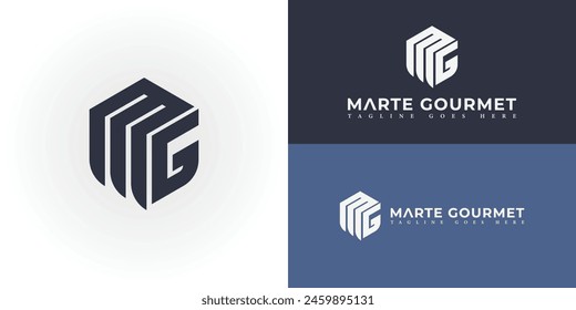 Abstrakter Anfangshexagonalbuchstabe MG oder GM Logo in Schwarz isoliert auf mehreren Hintergrundfarben. Das Logo eignet sich für Business- und Beratungsunternehmen-Icon-Design-Inspiration-Vorlagen.