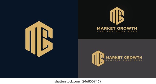 Abstract initial hexagon letter MG or GM logo in luxury gold color isolated on multiple background colors. The logo is suitable for marketing team logo design inspiration templates.