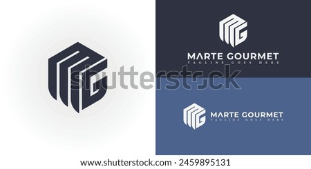 Abstract initial hexagon letter MG or GM logo in black color isolated on multiple background colors. The logo is suitable for business and consulting company icon logo design inspiration templates.