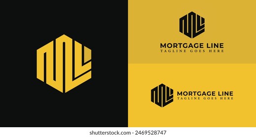 Abstract initial hexagon letter ML or LM logo in yellow color isolated on multiple background colors. The logo is suitable for mortgage broking company logo design inspiration templates.