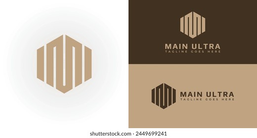 Abstract initial hexagon letter MU or UM logo in gold color isolated on multiple background colors. The logo is suitable for luxurious watch brand logo icons to design inspiration templates.