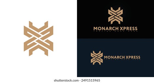 Abstract initial hexagon letter MX or XM logo in gold color isolated on multiple background colors. The logo is suitable for architecture firm logo design inspiration templates.