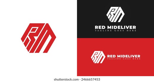 Abstract initial hexagon letter RM or MR logo in red color isolated on multiple background colors. The logo is suitable for transportation and logistic company logo design inspiration templates.