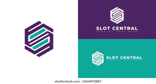 Abstract initial hexagon letter SC or CS logo in purple-blue color isolated on multiple background colors. The logo is suitable for marketing agency company logo design inspiration templates.
