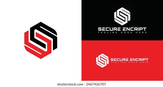 Abstract initial hexagon letter SE or ES logo in black-red color isolated on multiple background colors. The logo is suitable for security systems company logo design inspiration templates.