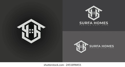 Abstract initial hexagon letter SH or HS logo in silver white colors isolated on multiple background colors. The logo is suitable for property and real estate company logo icons to design inspiration