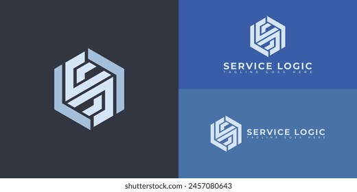 Abstract initial hexagon letter SL or LS logo in blue color isolated on multiple background colors. The logo is suitable for accounting and financial business icon logo design inspiration templates.