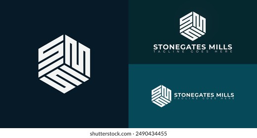 Abstract initial hexagon letter SM or MS logo in white color isolated on multiple background colors. The logo is suitable for Real Estate Development Company logo design inspiration templates.