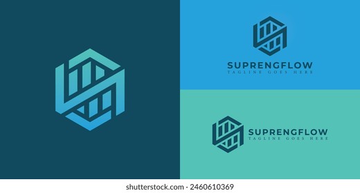 Abstract initial hexagon letter SN or NS logo in gradient blue color isolated on multiple background colors. The logo is suitable for software technology company logo design inspiration templates.