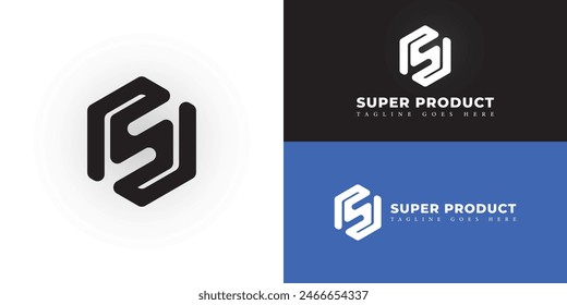 Abstract initial hexagon letter SP or PS logo in black color isolated on multiple background colors. The logo is suitable for software product sale business logo design inspiration templates.