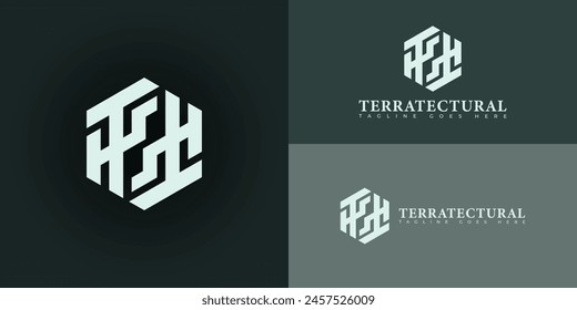 Abstractas hexágono inicial T o T logotipo en color verde suave aislado en múltiples colores de fondo. El logotipo es adecuado para la inspiración del diseño del logotipo del icono de la empresa de arquitectura y construcción