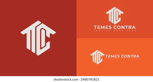 Abstractas hexágono inicial TC o CT logo en color azul aislado en múltiples colores de fondo. Vector El logotipo es adecuado para la inspiración de la ilustración del diseño del logotipo de la empresa de gestión de la construcción.