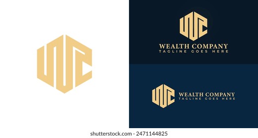 Abstractas letra hexagonal inicial WC o CW logo en color dorado de lujo aislado en múltiples colores de fondo. El logotipo es adecuado para Plantillas de inspiración de diseño de Vector de logotipo de agencia de seguros patrimoniales.