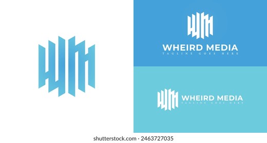 Abstract initial hexagon letter WM or MW logo in gradient blue color isolated on multiple background colors. The logo is suitable for media production company logo design inspiration templates.