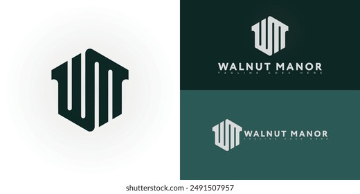 Abstractas letra hexagonal inicial WM o MW logo en color verde aislado en múltiples colores de fondo. El logotipo es adecuado para Plantillas de inspiración de diseño de logotipo de Real Estate Company.