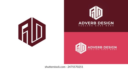 Abstract initial hexagon letters AD or DA logo in red color isolated on multiple background colors. The logo is suitable for clothing brand logo design illustration inspiration templates.