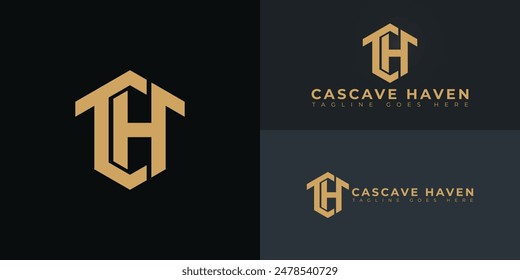 Abstract initial hexagon letters CH or HC logo in gold color isolated on multiple background colors. The logo is suitable for real estate and property logo design illustration inspiration