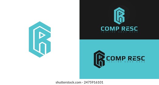 Abstract initial hexagon letters CR or RC logo in blue color isolated on multiple background colors. The logo is suitable for cyber security logo design illustration inspiration templates.