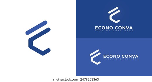 Abstract initial hexagon letters EC or CE logo in blue color isolated on multiple background colors. The logo is suitable for Business Events Company logo design illustration inspiration
