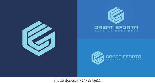 Abstract initial hexagon letters GE or EG logo in blue color isolated on multiple background colors. The logo is suitable for medical transportation company logo design illustration inspiration