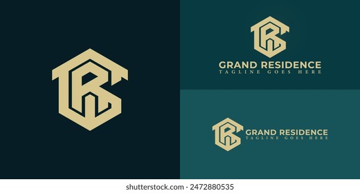 Abstract initial hexagon letters GR or RG logo in gold color isolated on multiple background colors. The logo is suitable for real estate development company logo design illustration templates.