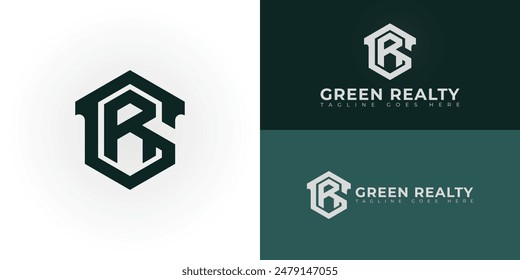 Abstract initial hexagon letters GR or RG logo in green color isolated on multiple background colors. The logo is suitable for green real estate company logo design illustration inspiration
