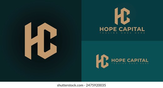 Abstract initial hexagon letters HC or CH logo in gold color isolated on multiple background colors. The logo is suitable for real estate investment logo design illustration inspiration