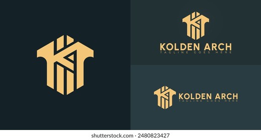 Letras hexagonales iniciales Abstractas con logotipo KA o AK en color dorado aislado en múltiples colores de fondo. El logotipo es adecuado para la ilustración de diseño de Vector de logotipo de negocios inmobiliarios y arquitectónicos