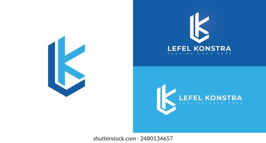 Abstract initial hexagon letters LK or KL logo in blue color isolated on multiple background colors. The logo is suitable for construction company logo vector design illustration inspiration templates